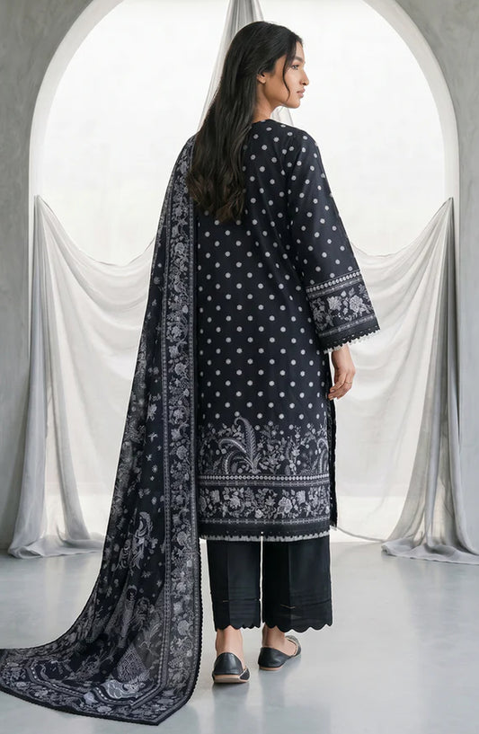 Zellbury Monochrome Printed Lawn Unstitched 3 Piece Suit - WUS26X31097 - ZB26CRM - Black - Summer Collection