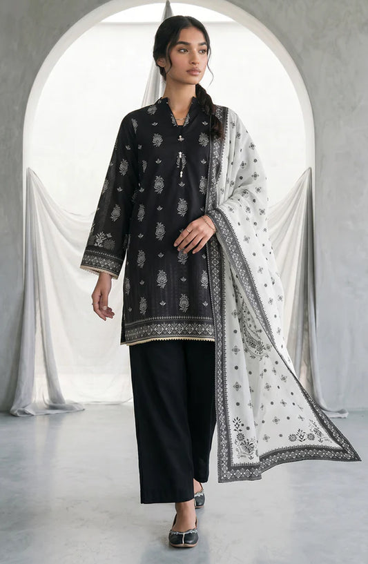 Zellbury Monochrome Printed Lawn Unstitched 3 Piece Suit - WUS26X30939 - ZB26CRM - Black - Summer Collection