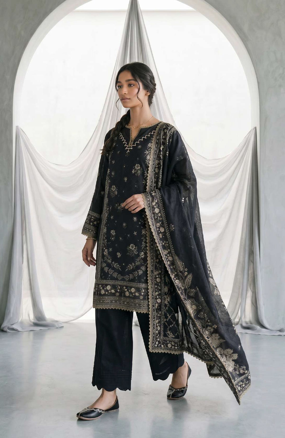 Zellbury Monochrome Printed Lawn Unstitched 3 Piece Suit - WUS26X31158 - ZB26MN - Black - Summer Collection