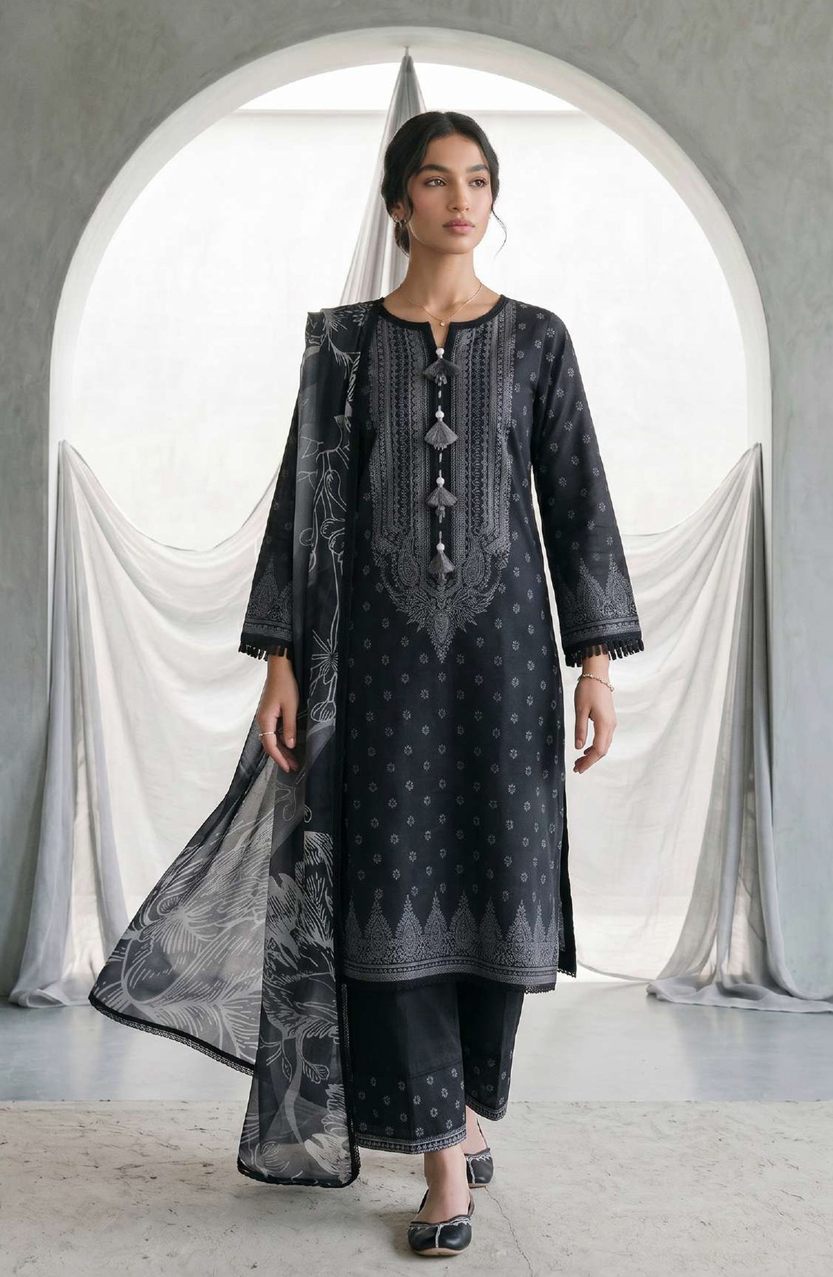 Zellbury Monochrome Printed Lawn Unstitched 3 Piece Suit - WUS26X31091 - ZB26MN - Black - Summer Collection