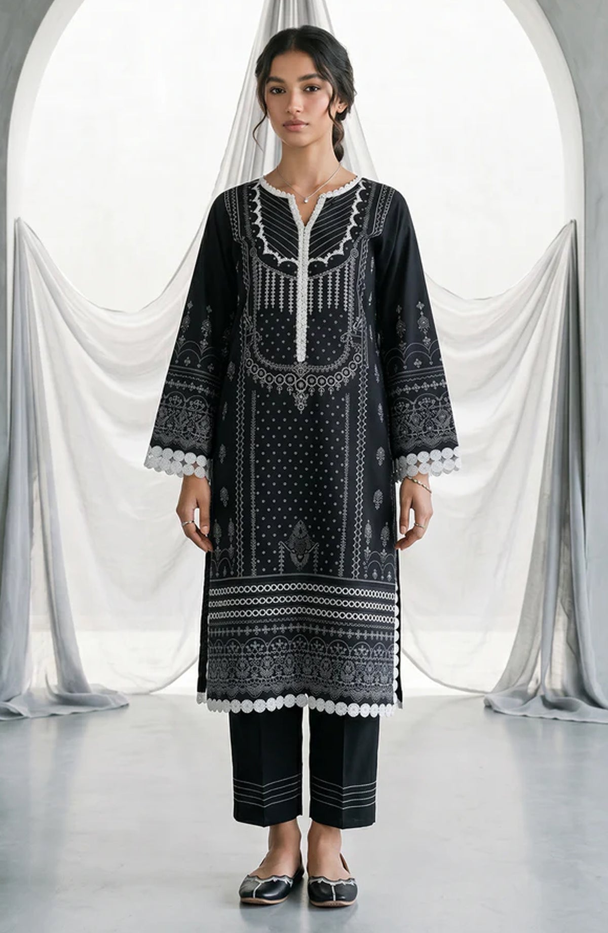 Zellbury Monochrome Printed Lawn Unstitched 3 Piece Suit - WUS26X31090 - ZB26MN - Black - Summer Collection