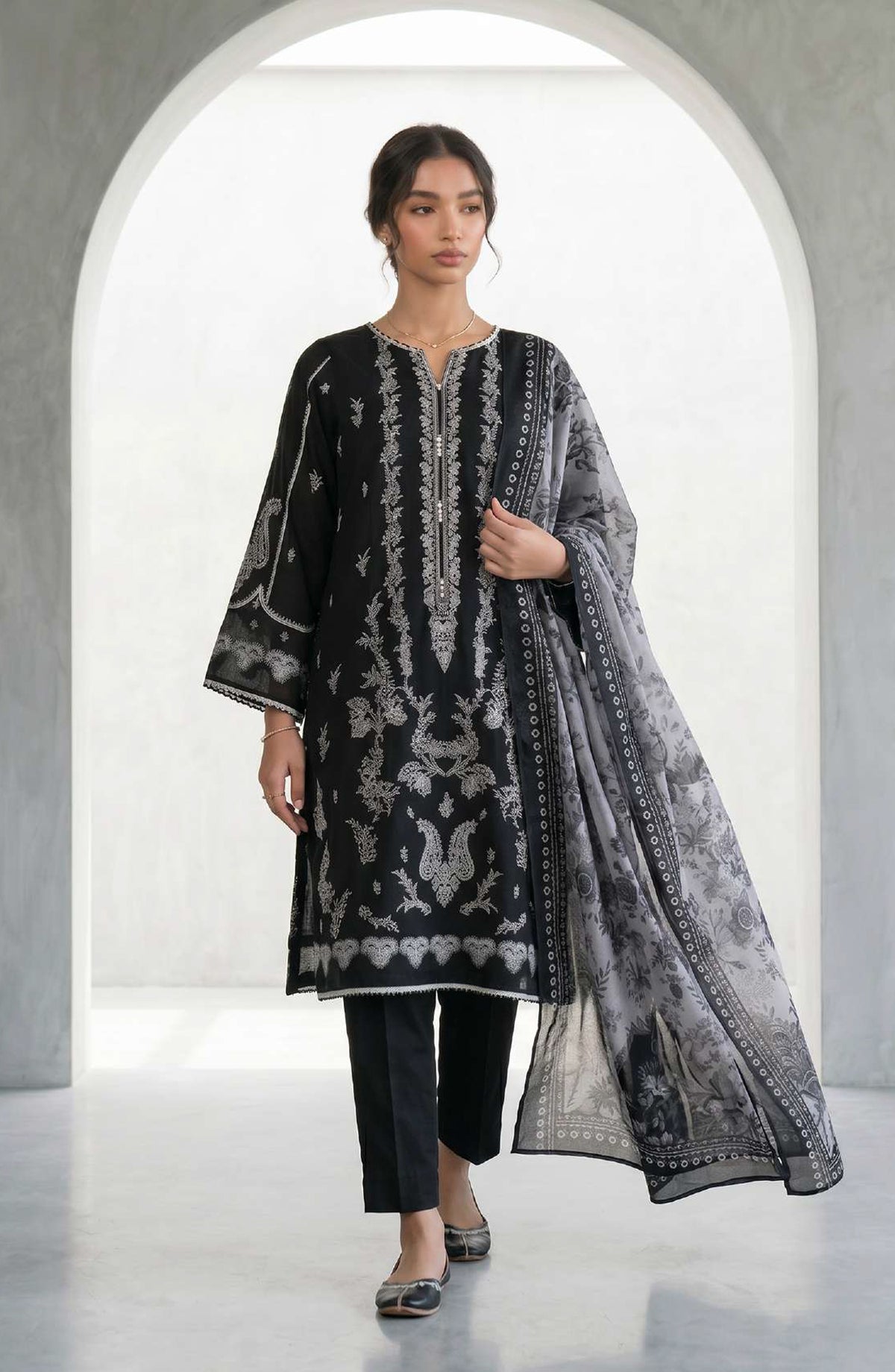 Zellbury Monochrome Printed Lawn Unstitched 3 Piece Suit - WUS26X31028 - ZB26MN - Black - Summer Collection