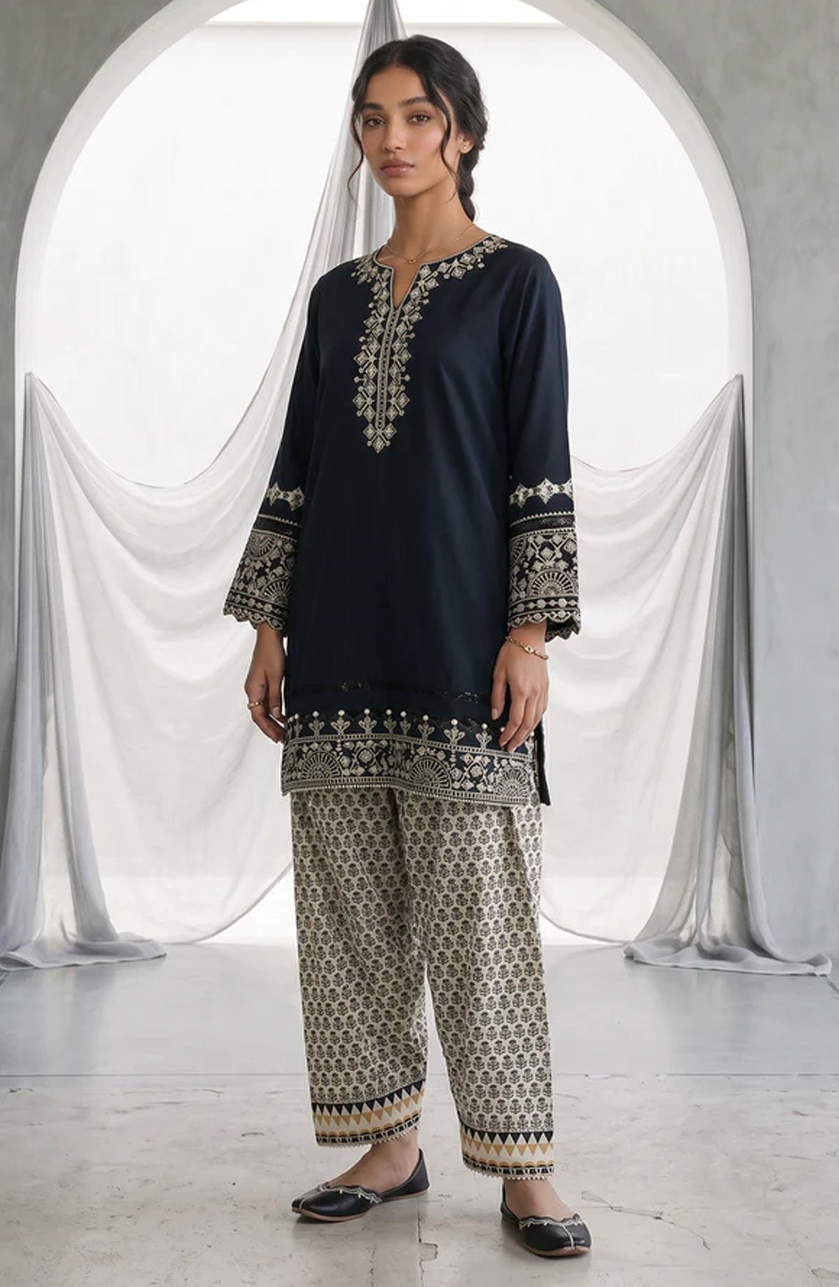 Zellbury Monochrome Embroidered Lawn Unstitched 2 Piece Suit - WUS26E21069 - ZB26MN - Black - Summer Collection