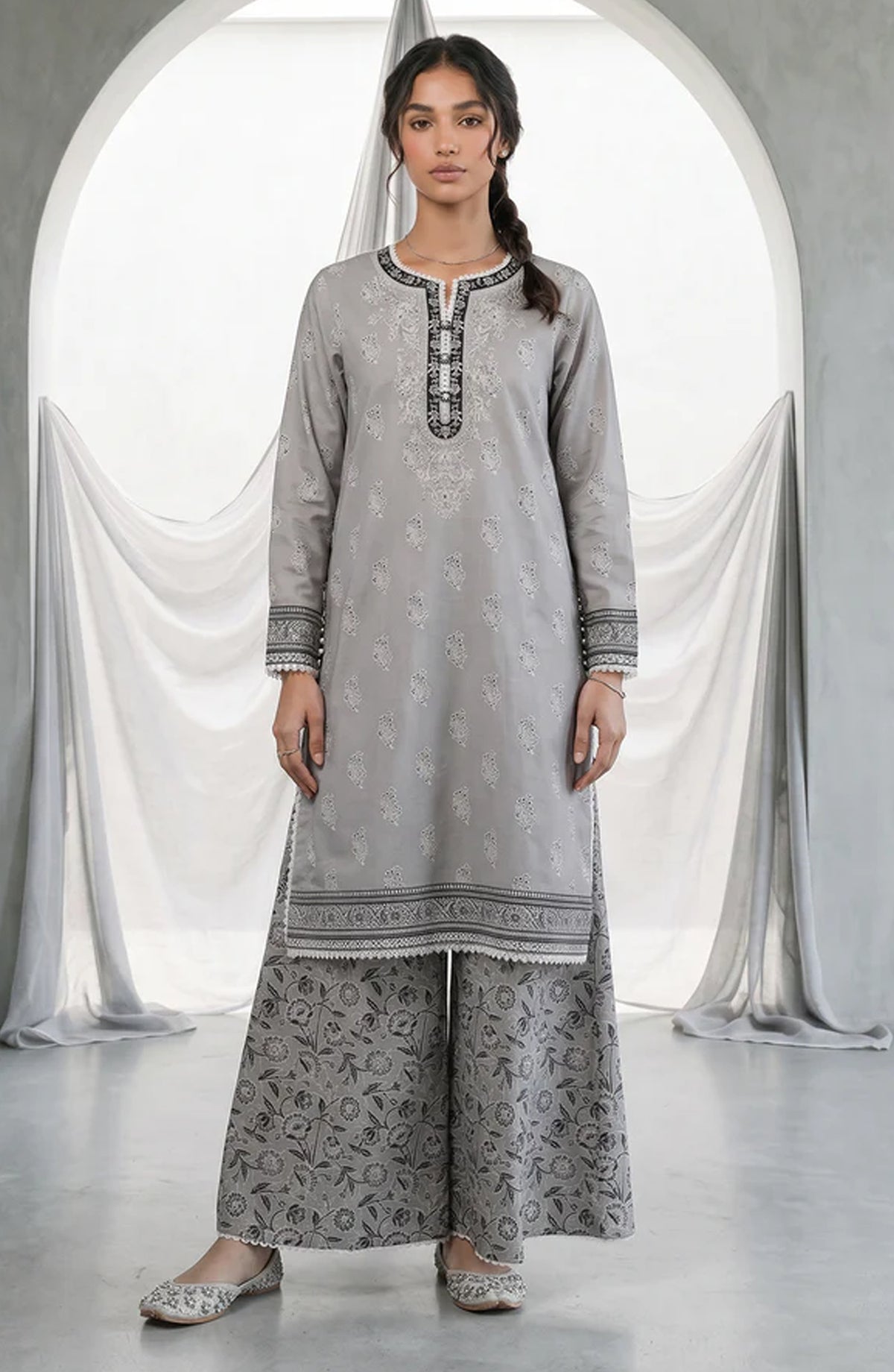 Zellbury Monochrome Embroidered Lawn Unstitched 2 Piece Suit - WUS26E20933 - ZB26MN - Grey - Summer Collection