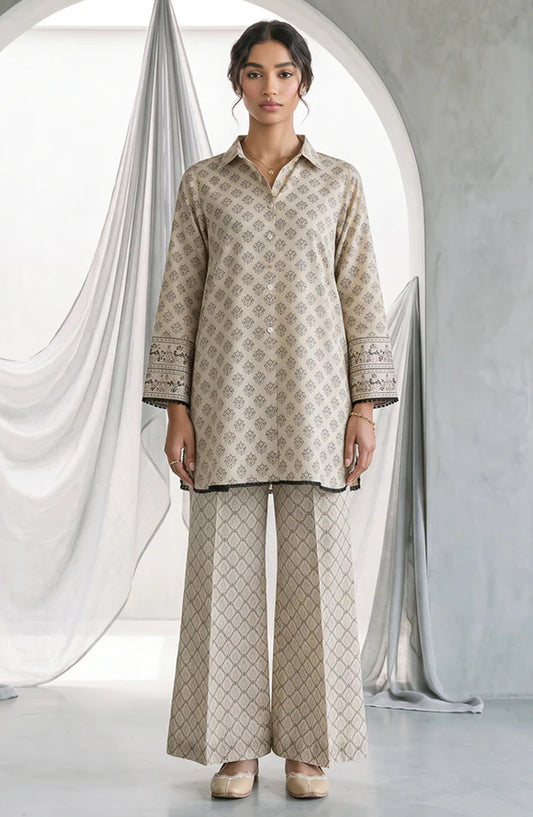 Zellbury Monochrome Printed Lawn Unstitched 2 Piece Suit - WUS26X21123 - ZB26MN - Cream - Summer Collection