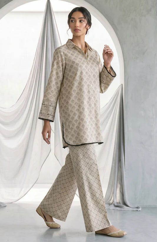 Zellbury Monochrome Printed Lawn Unstitched 2 Piece Suit - WUS26X21123 - ZB26MN - Cream - Summer Collection