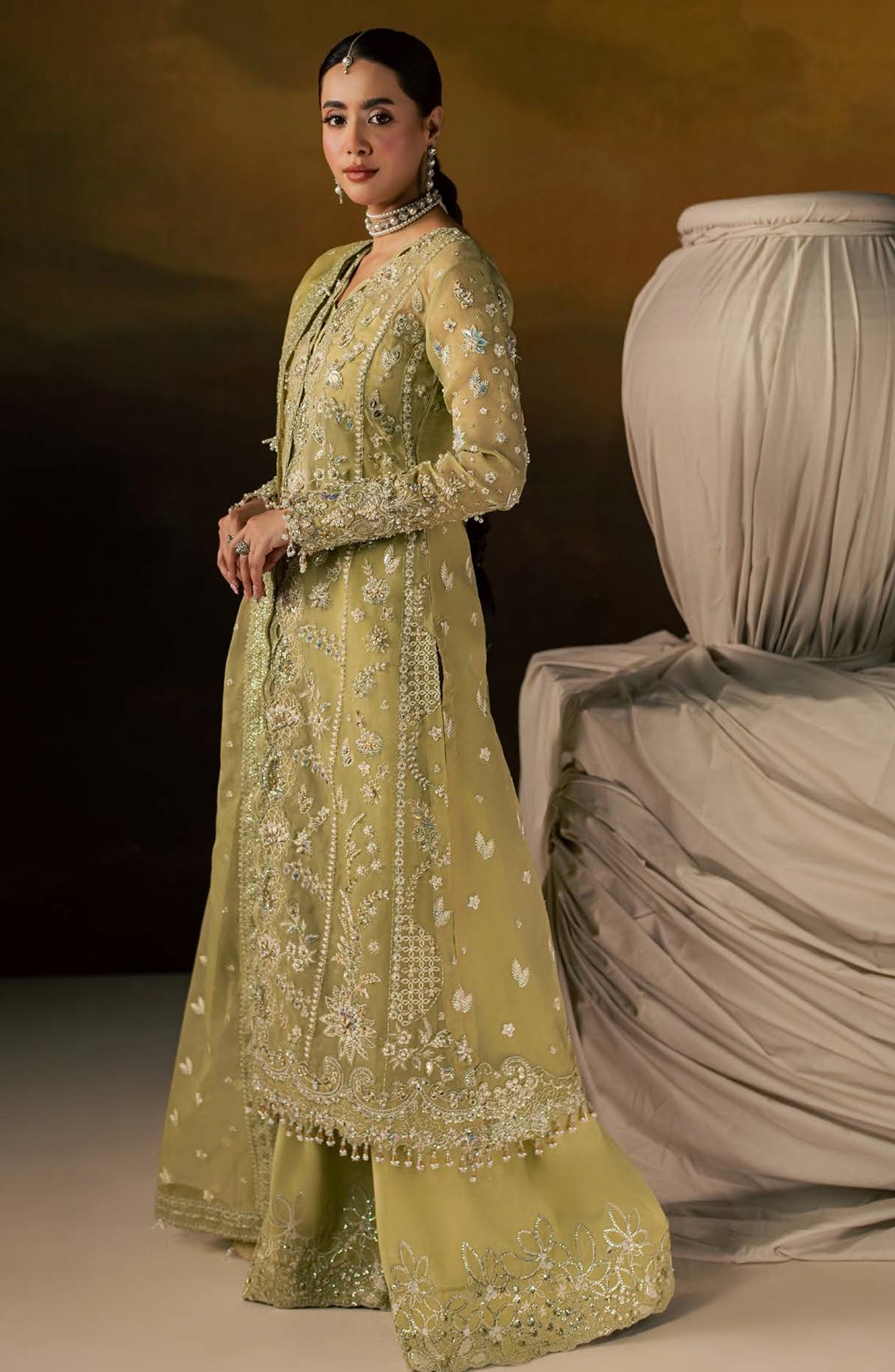 Zeynor Luxury Embroidered Organza Unstitched 3 Piece Suit - D1-Selenite - ZN26WD - Green - Wedding Collection