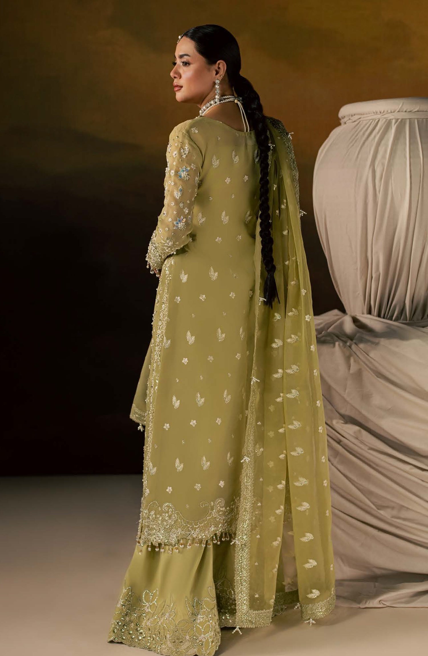 Zeynor Luxury Embroidered Organza Unstitched 3 Piece Suit - D1-Selenite - ZN26WD - Green - Wedding Collection