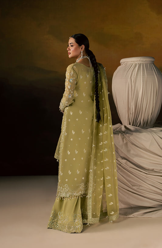 Zeynor Luxury Embroidered Organza Unstitched 3 Piece Suit - D1-Selenite - ZN26WD - Green - Wedding Collection