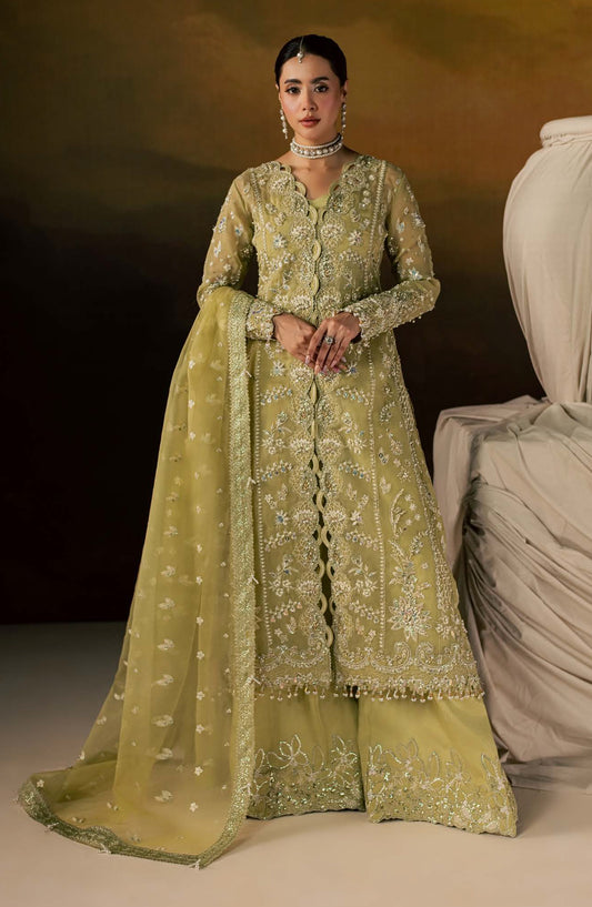 Zeynor Luxury Embroidered Organza Unstitched 3 Piece Suit - D1-Selenite - ZN26WD - Green - Wedding Collection