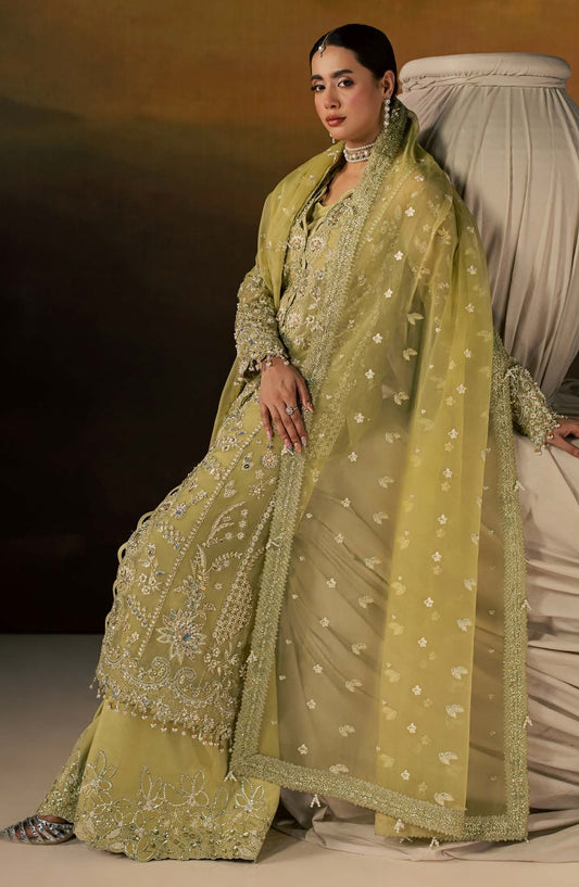 Zeynor Luxury Embroidered Organza Unstitched 3 Piece Suit - D1-Selenite - ZN26WD - Green - Wedding Collection