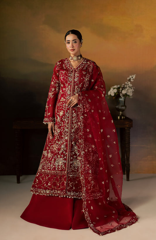 Zeynor Luxury Embroidered Organza Unstitched 3 Piece Suit - D2-Firestone - ZN26WD - Red - Wedding Collection