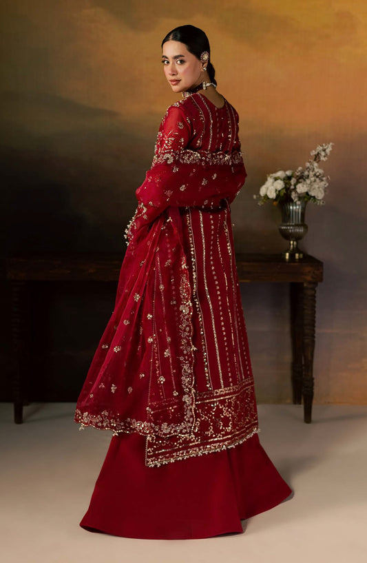 Zeynor Luxury Embroidered Organza Unstitched 3 Piece Suit - D2-Firestone - ZN26WD - Red - Wedding Collection