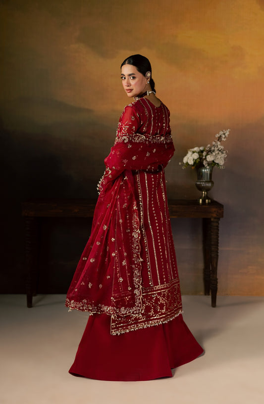 Zeynor Luxury Embroidered Organza Unstitched 3 Piece Suit - D2-Firestone - ZN26WD - Red - Wedding Collection
