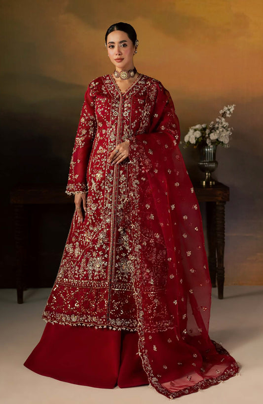 Zeynor Luxury Embroidered Organza Unstitched 3 Piece Suit - D2-Firestone - ZN26WD - Red - Wedding Collection
