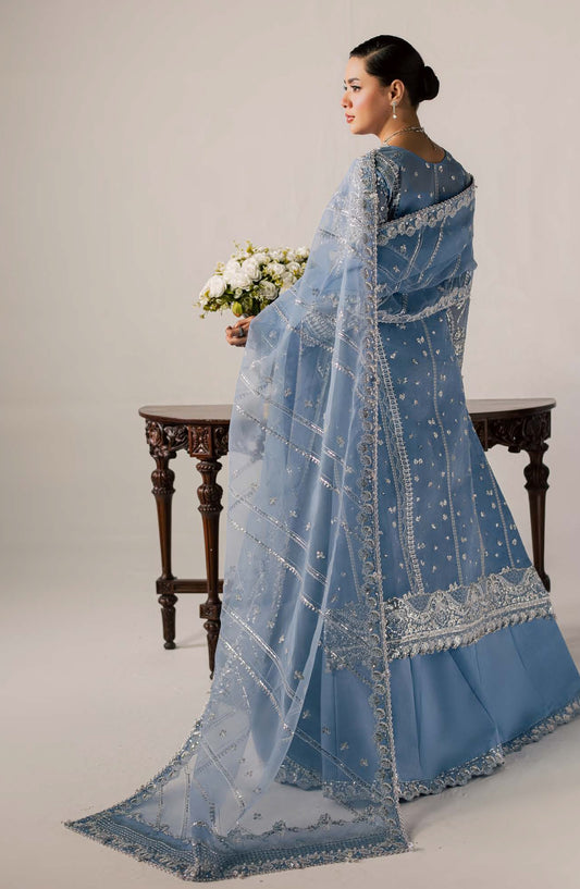 Zeynor Luxury Embroidered Organza Unstitched 3 Piece Suit - D3-Serpentine - ZN26WD - Blue - Wedding Collection