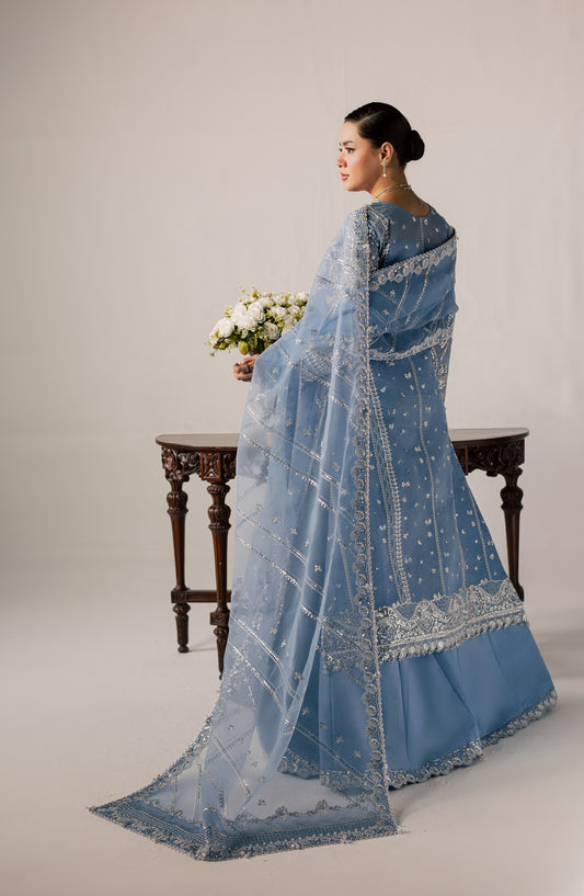 Zeynor Luxury Embroidered Organza Unstitched 3 Piece Suit - D3-Serpentine - ZN26WD - Blue - Wedding Collection