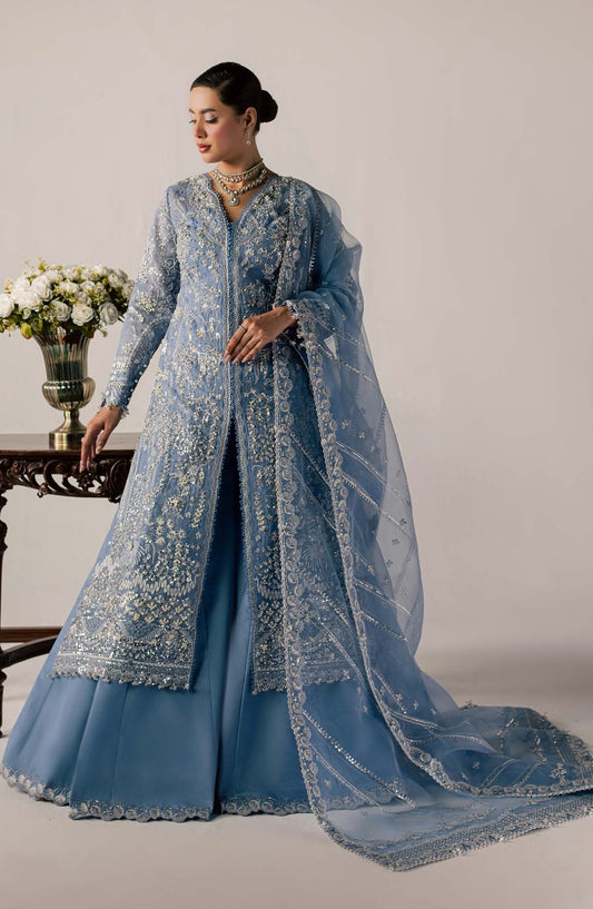 Zeynor Luxury Embroidered Organza Unstitched 3 Piece Suit - D3-Serpentine - ZN26WD - Blue - Wedding Collection
