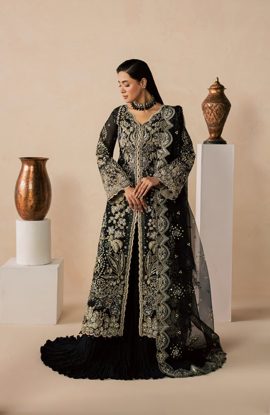 Zeynor Luxury Embroidered Organza Unstitched 3 Piece Suit - D4-Beryl - ZN26WD - Black - Wedding Collection