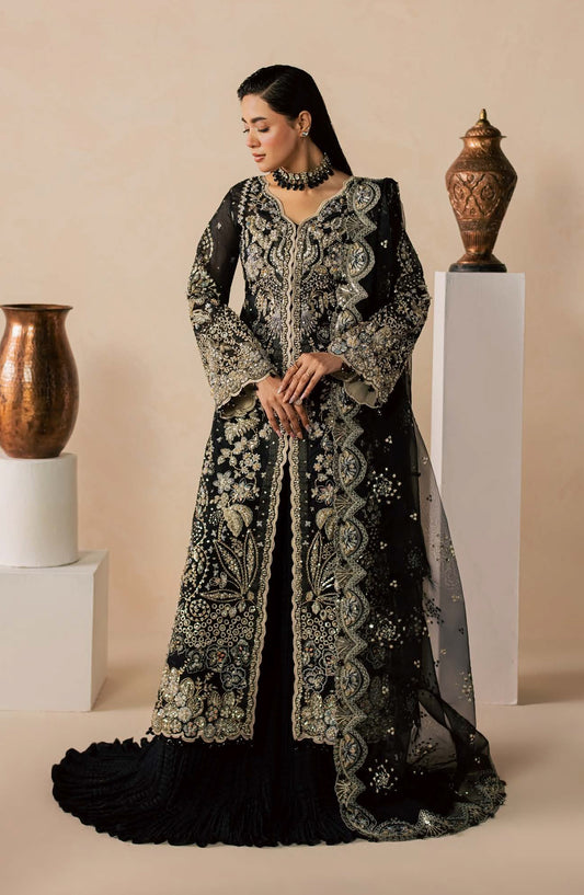 Zeynor Luxury Embroidered Organza Unstitched 3 Piece Suit - D4-Beryl - ZN26WD - Black - Wedding Collection