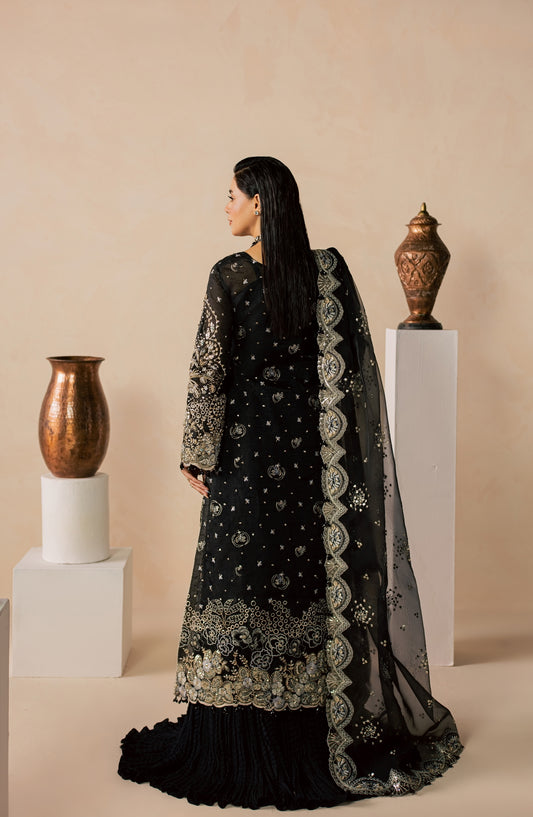 Zeynor Luxury Embroidered Organza Unstitched 3 Piece Suit - D4-Beryl - ZN26WD - Black - Wedding Collection