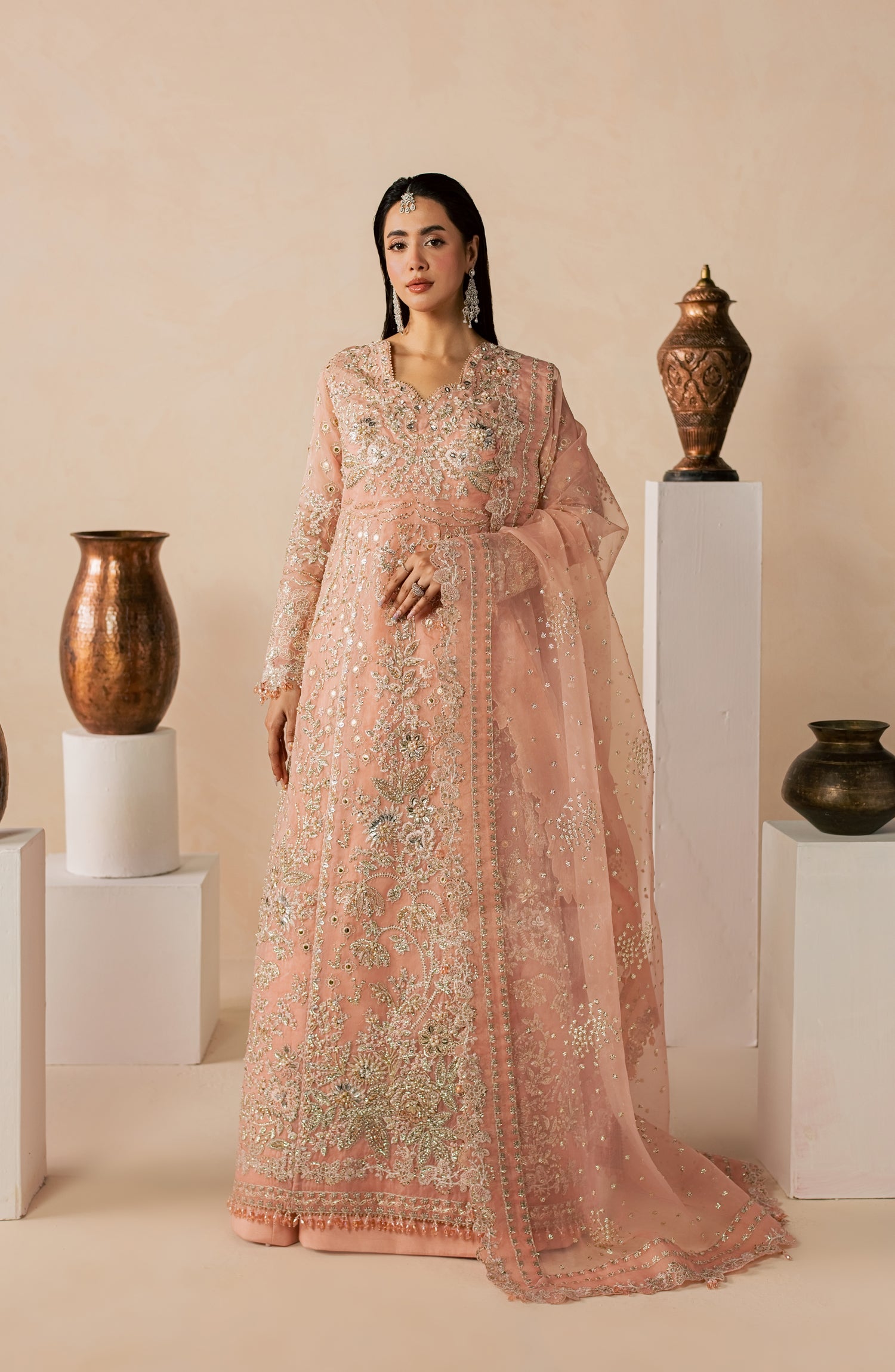 Zeynor Luxury Embroidered Organza Unstitched 3 Piece Suit - D5-Coraline - ZN26WD - Pink - Wedding Collection
