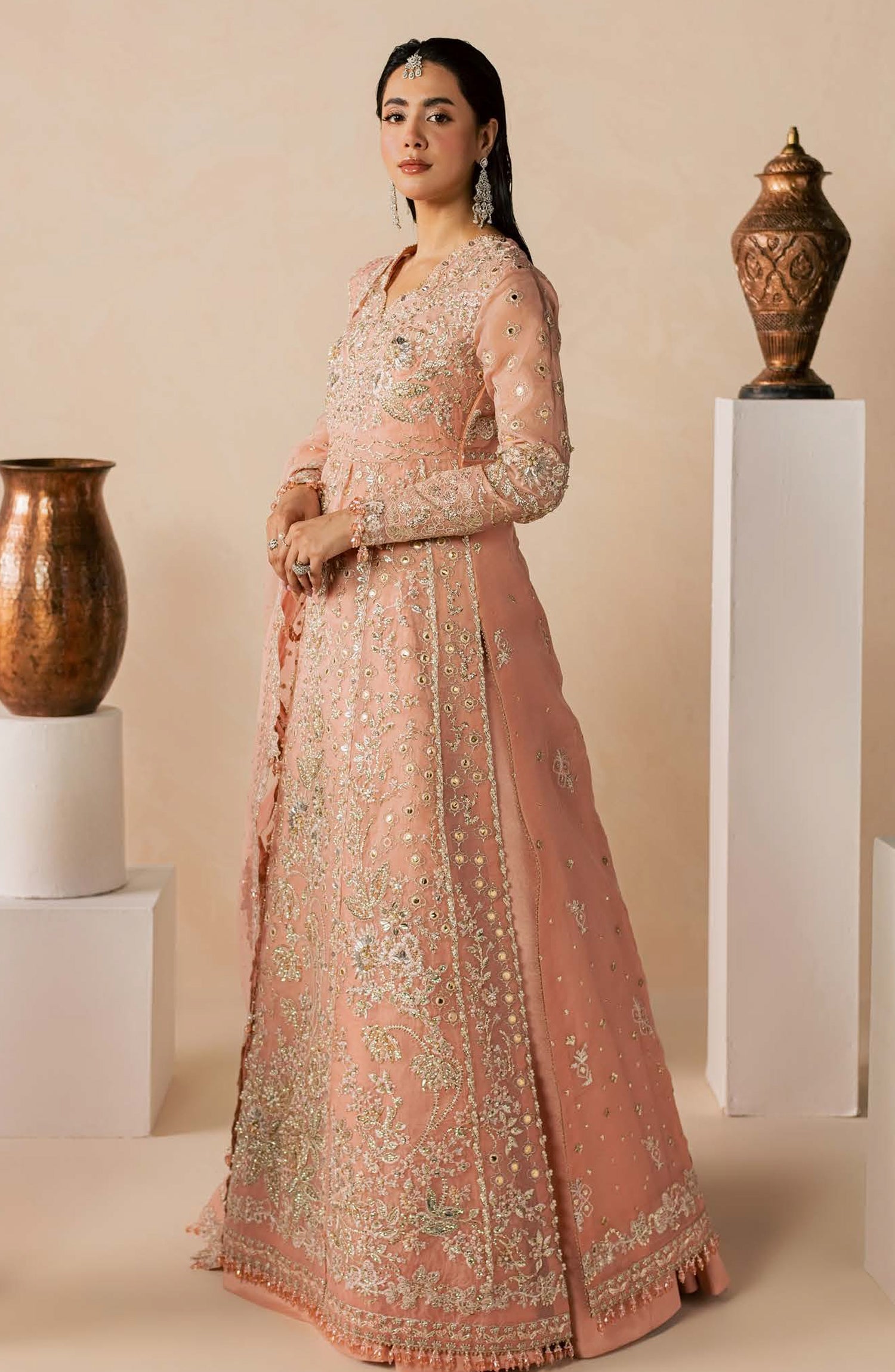 Zeynor Luxury Embroidered Organza Unstitched 3 Piece Suit - D5-Coraline - ZN26WD - Pink - Wedding Collection