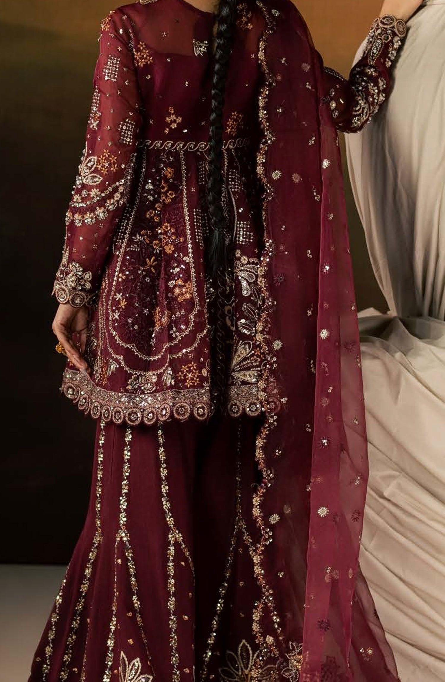 Zeynor Luxury Embroidered Organza Unstitched 3 Piece Suit - D6-Spinel - ZN26WD - Maroon - Wedding Collection