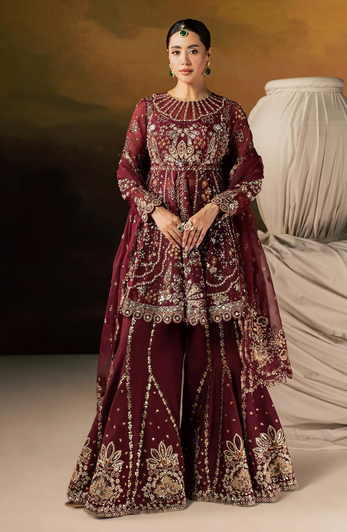 Zeynor Luxury Embroidered Organza Unstitched 3 Piece Suit - D6-Spinel - ZN26WD - Maroon - Wedding Collection