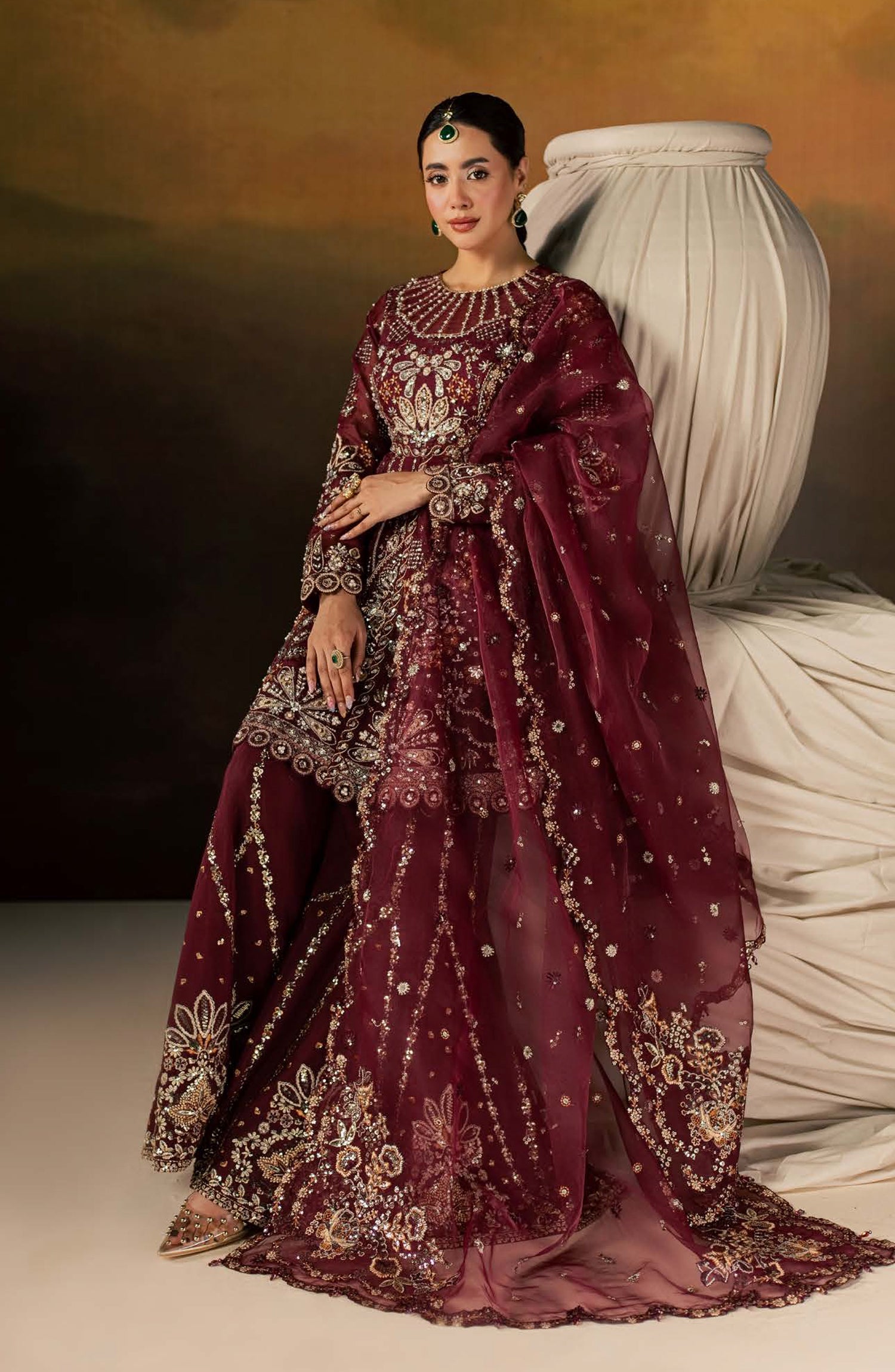 Zeynor Luxury Embroidered Organza Unstitched 3 Piece Suit - D6-Spinel - ZN26WD - Maroon - Wedding Collection