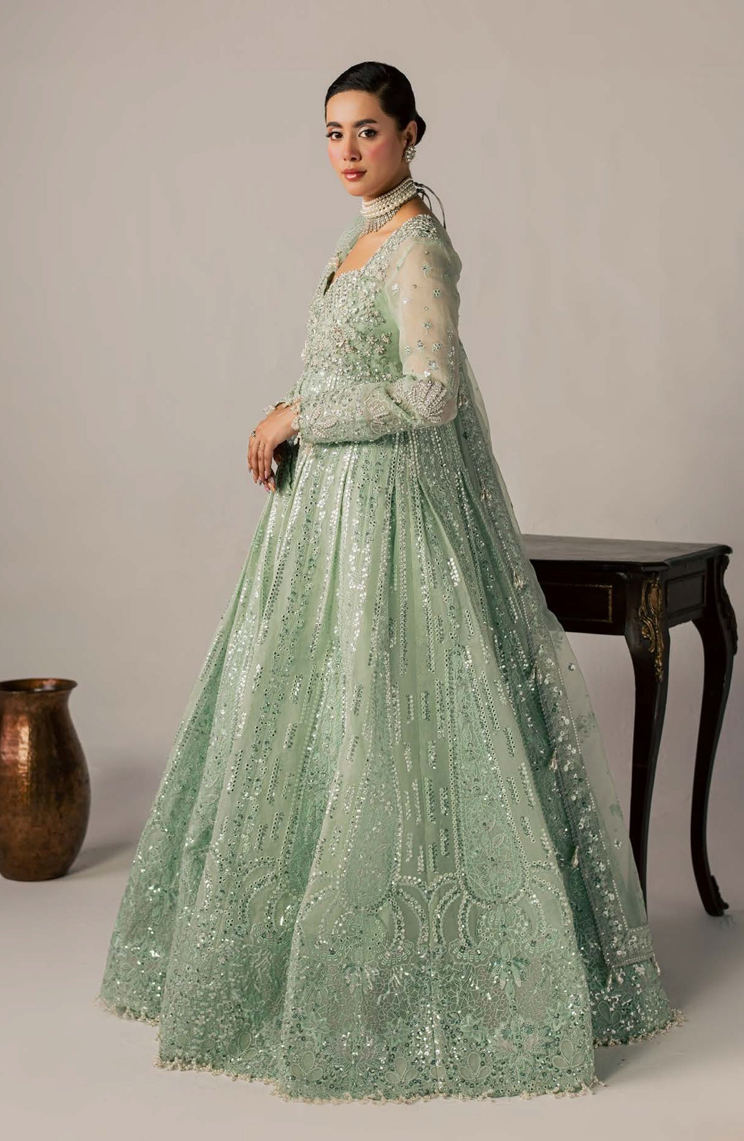 Zeynor Luxury Embroidered Organza Unstitched 3 Piece Suit - D7-Amazonite - ZN26WD - Green - Wedding Collection