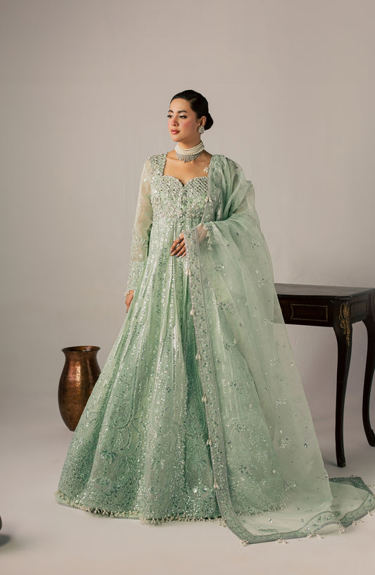 Zeynor Luxury Embroidered Organza Unstitched 3 Piece Suit - D7-Amazonite - ZN26WD - Green - Wedding Collection