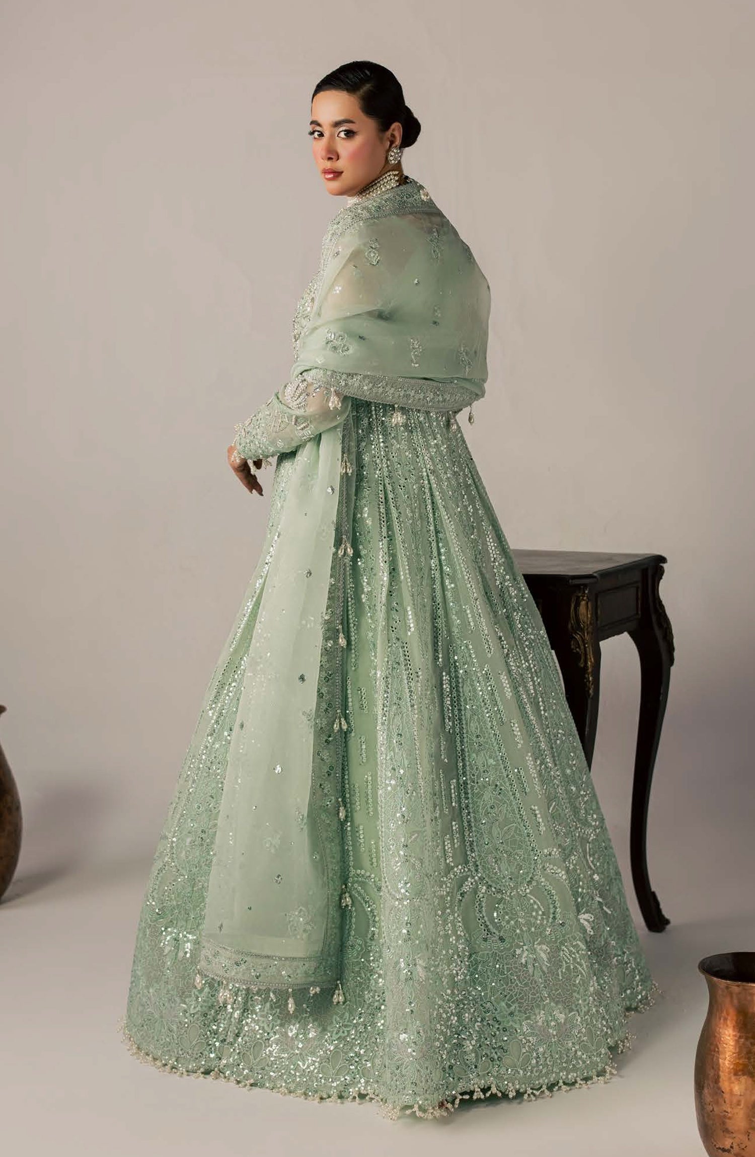 Zeynor Luxury Embroidered Organza Unstitched 3 Piece Suit - D7-Amazonite - ZN26WD - Green - Wedding Collection