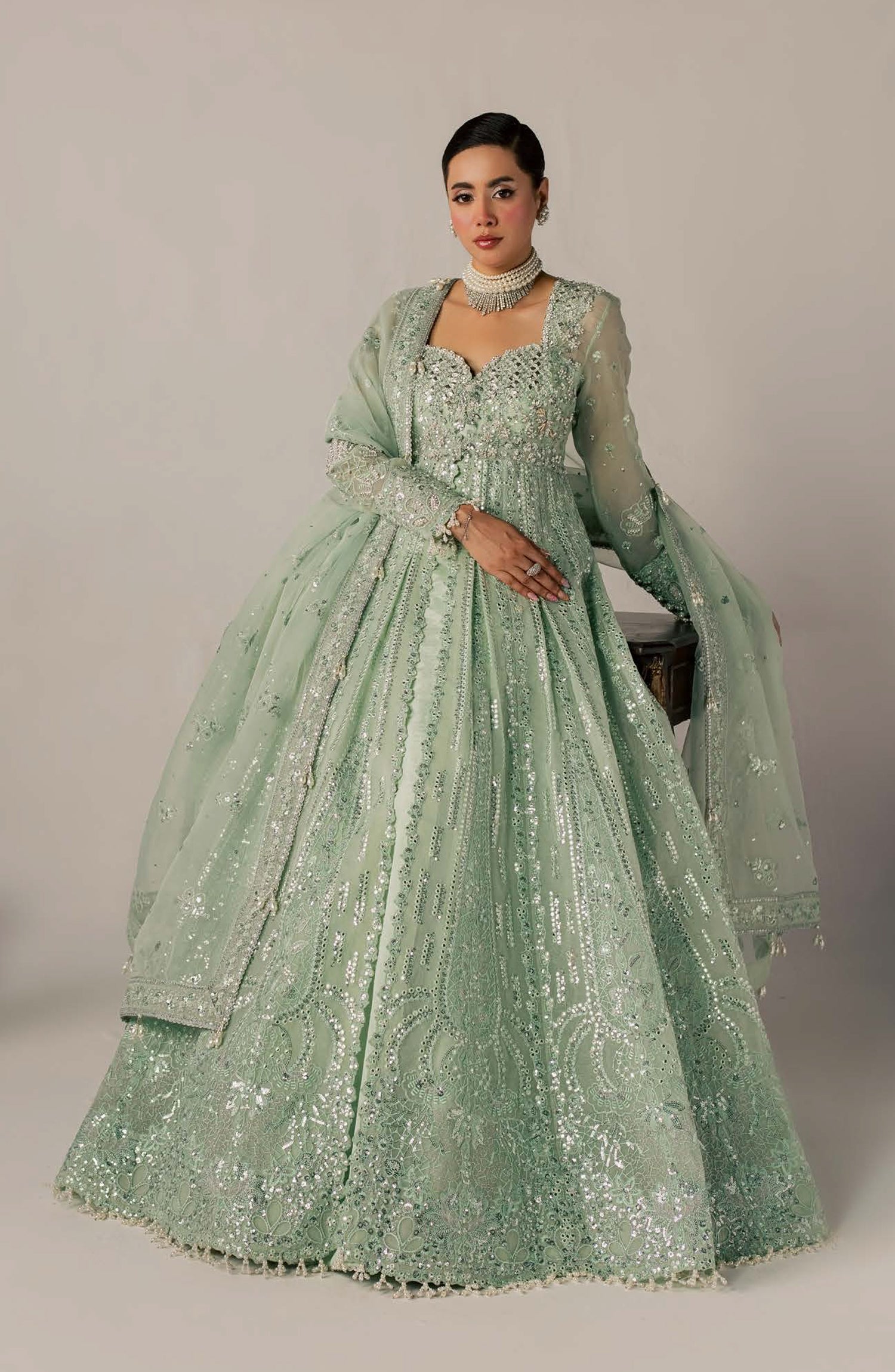 Zeynor Luxury Embroidered Organza Unstitched 3 Piece Suit - D7-Amazonite - ZN26WD - Green - Wedding Collection