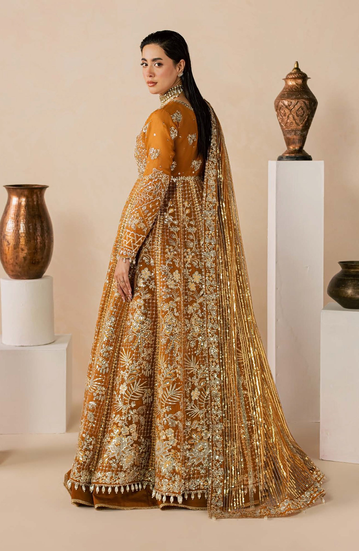 Zeynor Luxury Embroidered Organza Unstitched 3 Piece Suit - D8-Citrine - ZN26WD - Rust - Wedding Collection