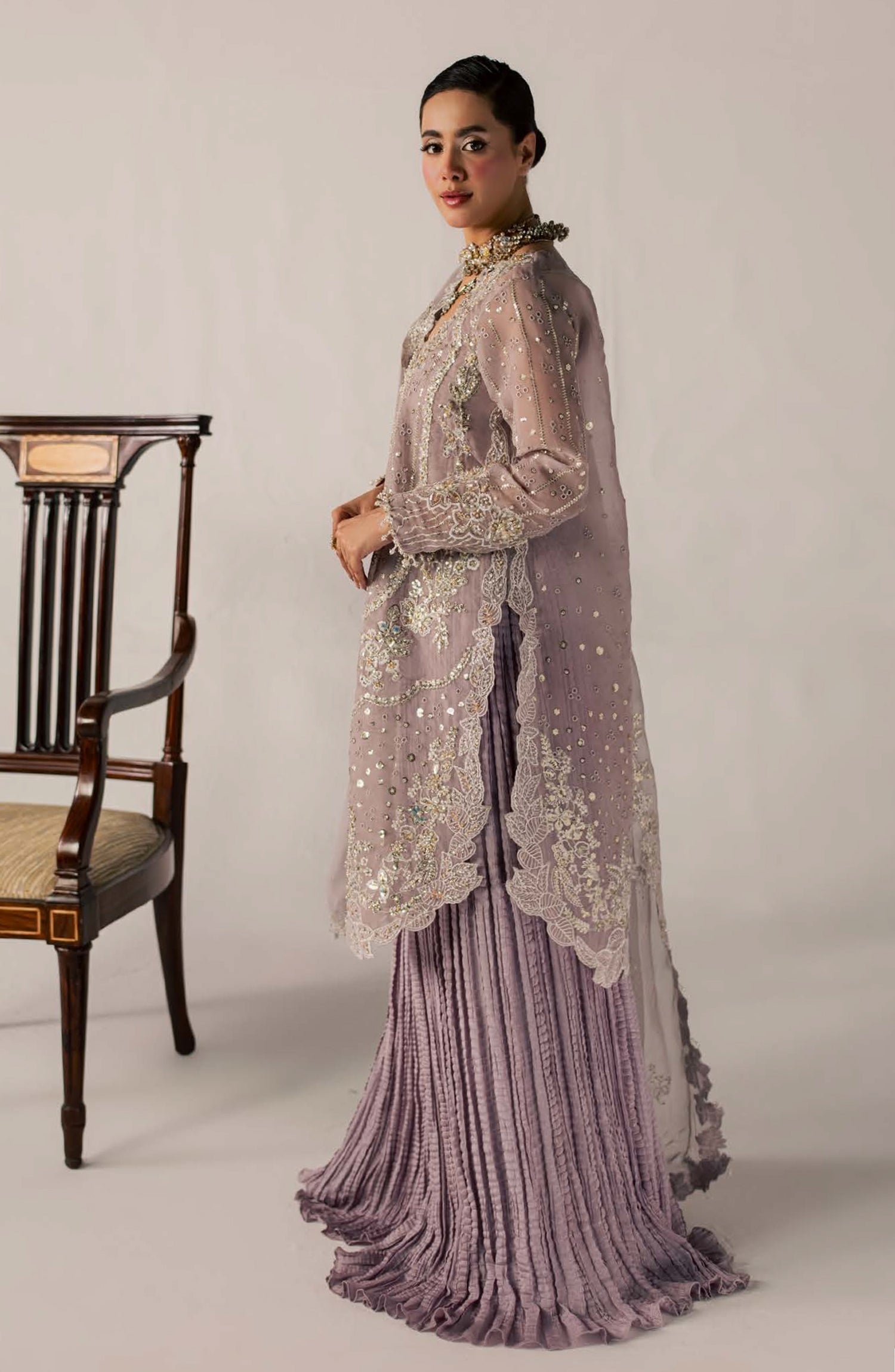 Zeynor Luxury Embroidered Organza Unstitched 3 Piece Suit - D9-Lolite - ZN26WD - Purple - Wedding Collection