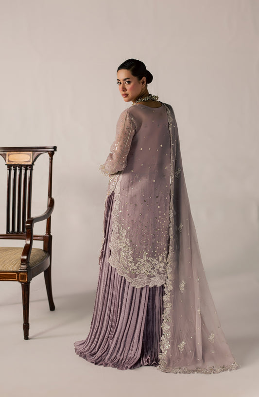 Zeynor Luxury Embroidered Organza Unstitched 3 Piece Suit - D9-Lolite - ZN26WD - Purple - Wedding Collection