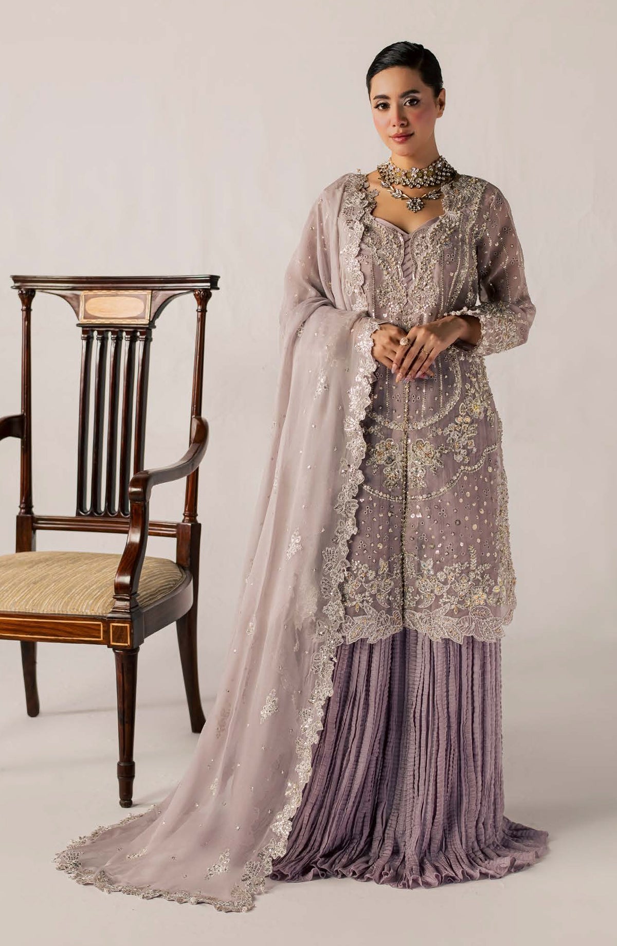 Zeynor Luxury Embroidered Organza Unstitched 3 Piece Suit - D9-Lolite - ZN26WD - Purple - Wedding Collection