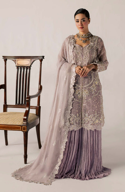 Zeynor Luxury Embroidered Organza Unstitched 3 Piece Suit - D9-Lolite - ZN26WD - Purple - Wedding Collection