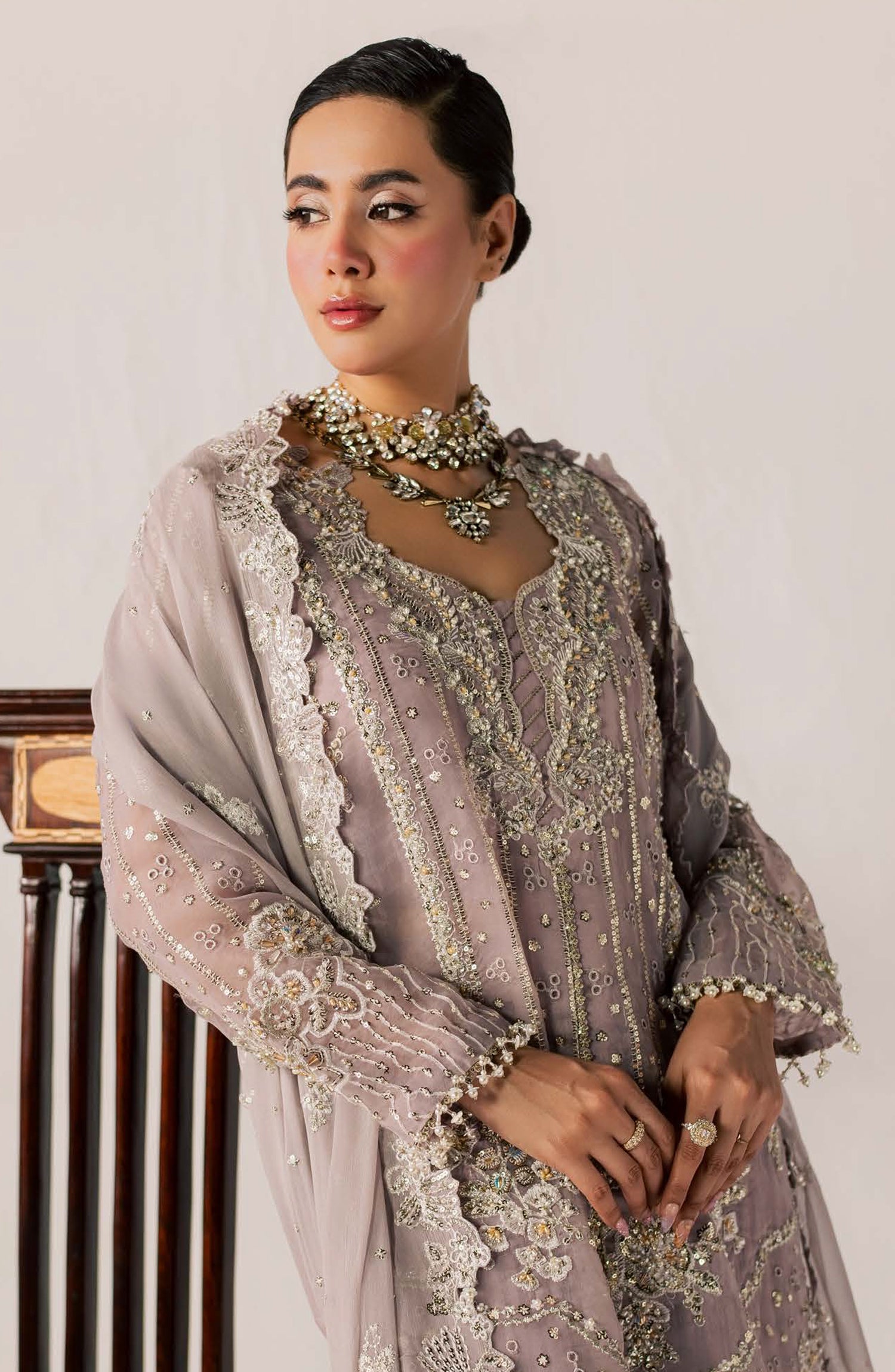 Zeynor Luxury Embroidered Organza Unstitched 3 Piece Suit - D9-Lolite - ZN26WD - Purple - Wedding Collection