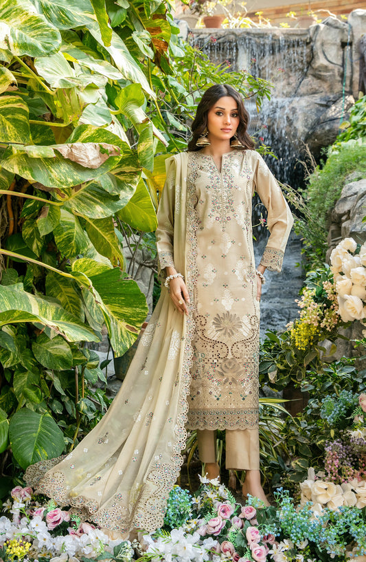 Zindagi by Tawakkal Fabrics Embroidered Lawn Unstitched 3 Piece Suit - D-2659 - TF26ZND - Beige - Summer Collection
