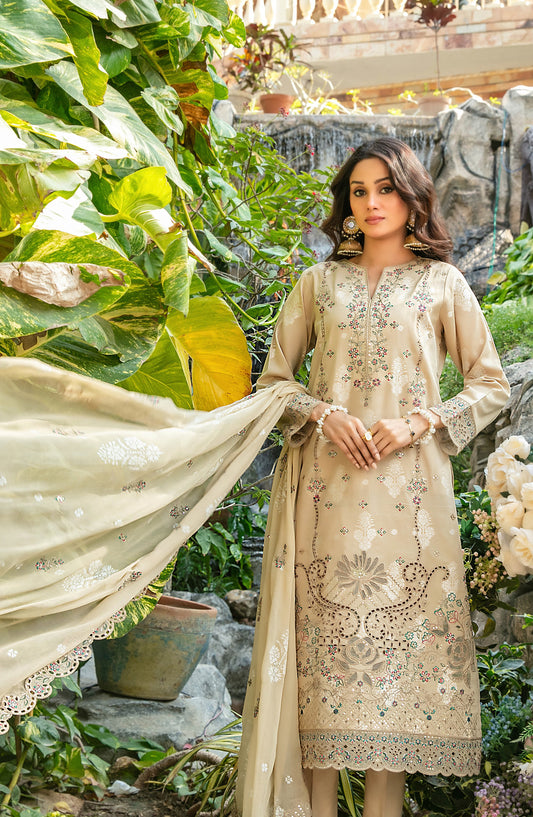 Zindagi by Tawakkal Fabrics Embroidered Lawn Unstitched 3 Piece Suit - D-2659 - TF26ZND - Beige - Summer Collection