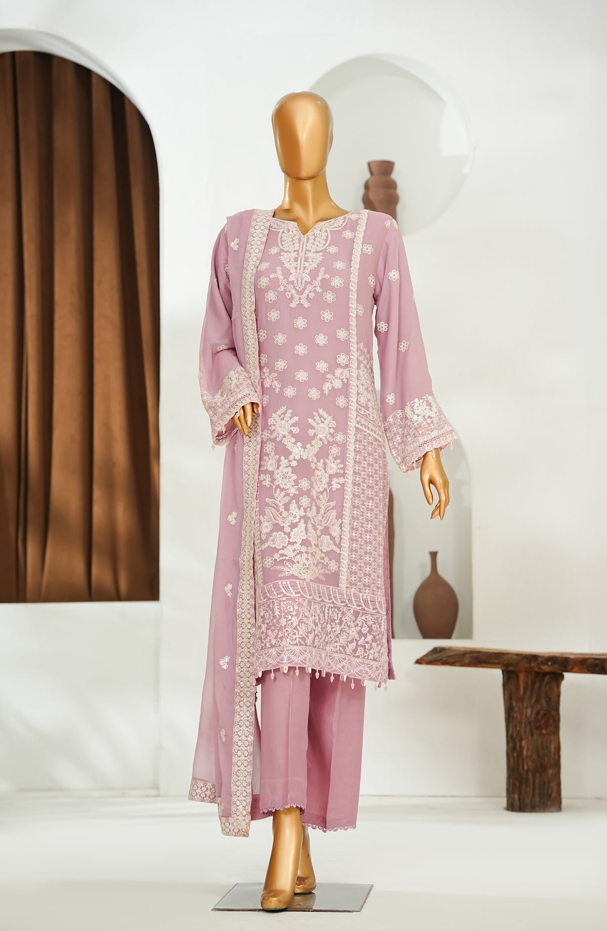 Zoya Luxe by Amna Khadija Embroidered Chiffon Stitched 3 Piece Suit - ZLCP-03 - AM26ZLCP - Pink - Festive Collection