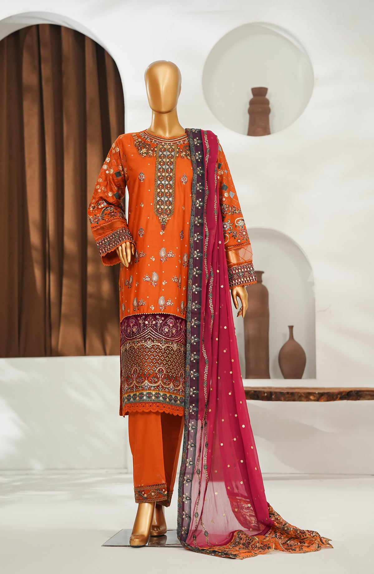 Zoya Luxe by Amna Khadija Embroidered Chiffon Stitched 3 Piece Suit - ZLCP-07 - AM26ZLCP - Orange - Festive Collection