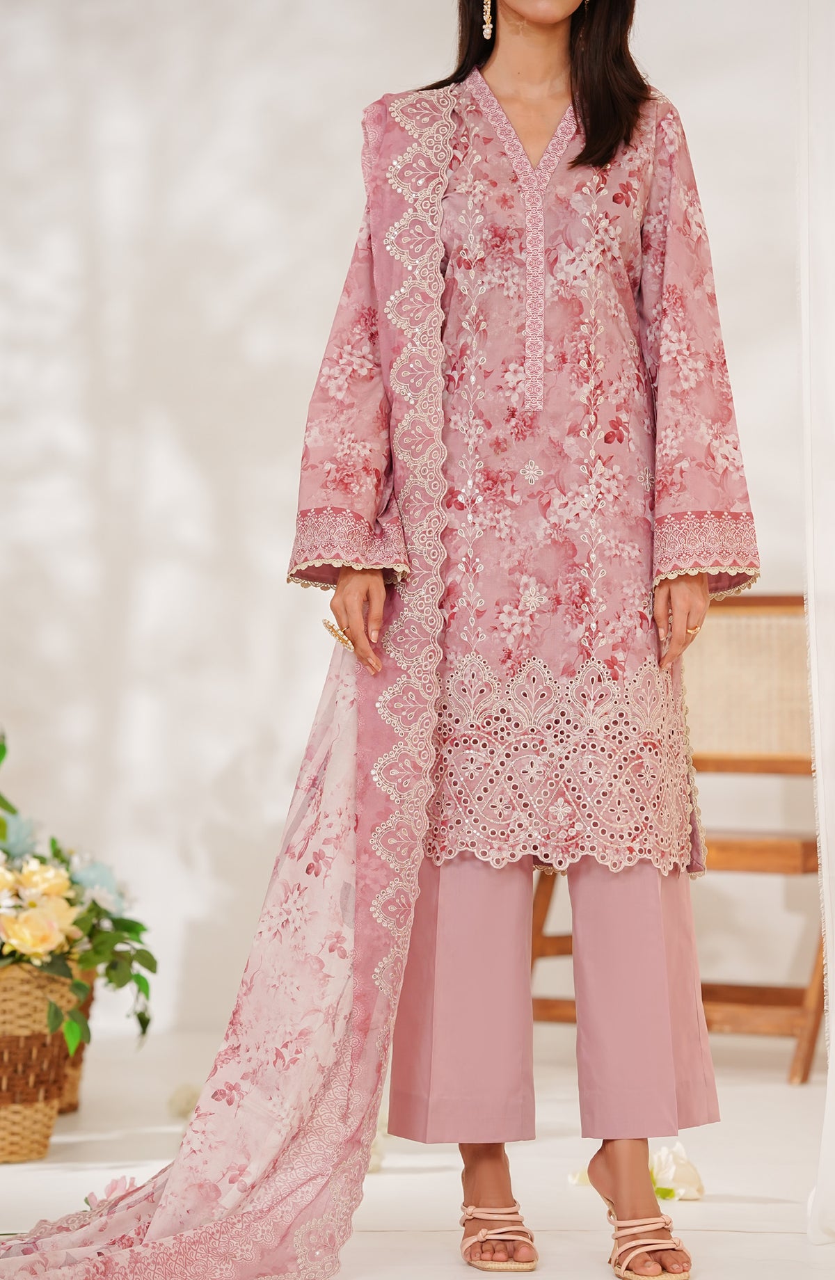 Zynah Premium by VS Textile Digital Printed Chikankari Unstitched 3 Piece Suit - D-691 - VS26ZYN - Pink - Summer Collection