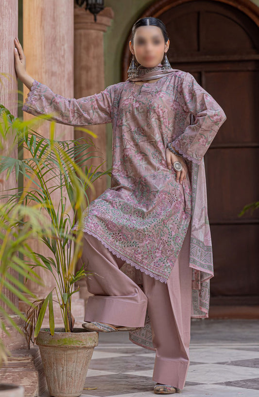 Zynah Embroidered Lawn Unstitched 3 Piece Suit - Design-10 - AK25ZNA2 - Pink - Summer Collection