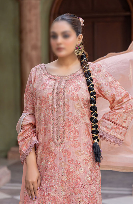 Zynah Embroidered Lawn Unstitched 3 Piece Suit - Design-09 - AK25ZNA2 - Pink - Summer Collection