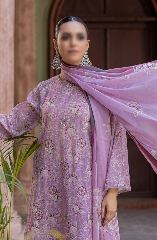 Zynah Embroidered Lawn Unstitched 3 Piece Suit - Design-08 - AK25ZNA2 - Purple - Summer Collection