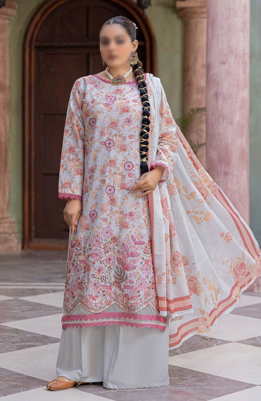 Zynah Embroidered Lawn Unstitched 3 Piece Suit - Design-07 - AK25ZNA2 - Pink - Summer Collection