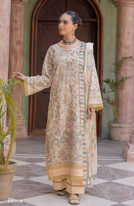 Zynah Embroidered Lawn Unstitched 3 Piece Suit - Design-06 - AK25ZNA2 - Beige - Summer Collection